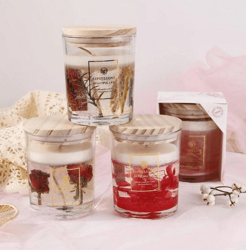 Bougie parfumée en verre fleur séchée