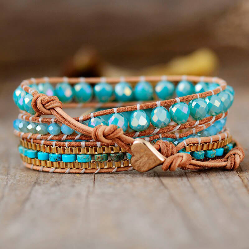 Image de Bracelet Cuir Enroulé 3 Brins en Jaspe et Amazonite - Unbranded