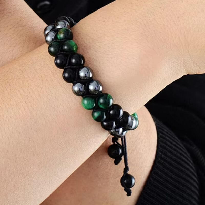 Bracelet Tressé 3 Pierres (Hématite, Agate, Œil de Tigre)