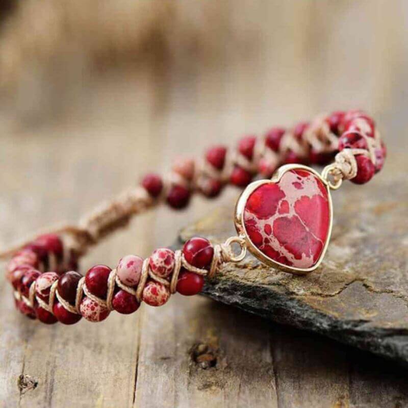 Bracelet Tressé en Jaspe Rouge