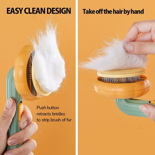 Brosse Citrouille Auto-Nettoyante avec Bouton, Peigne Multifonction pour Chats, Chiens et Lapins Massage et Élimination Efficace des Poils