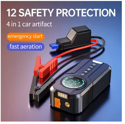 Image de Démarreur de batterie de voiture + Gonfleur Pneu, Power Bank 10 000mAh, LED, Port USB, Type C