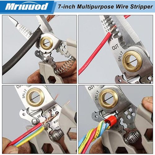 Dénudeur de fils de 7 pouces, outil de dénudage et sertissage robuste, outil multifonction pour couper et sertir
