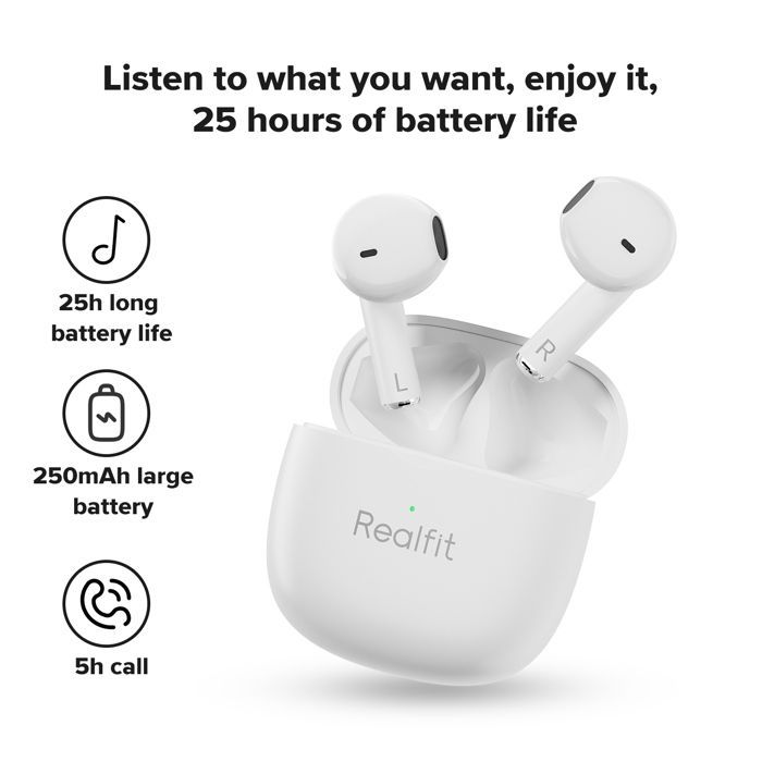 Image de Écouteurs intra-auriculaires Bluetooth Realfit F1, Type-C Couleur : Blanc - Unbranded