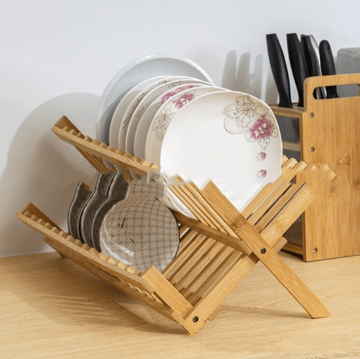 Égouttoir à vaisselle - Bambou - Pliable - 39cm x 33cm x 25cm - Design contemporain - Accessoires de cuisine