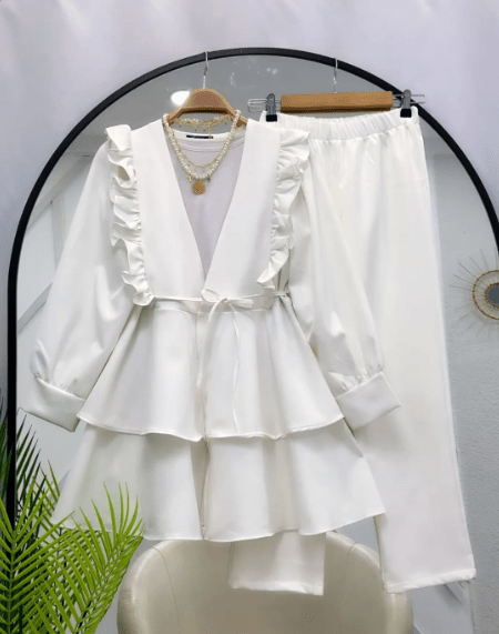 Ensemble 2 Pièces Moderne en Crêpe Rosa