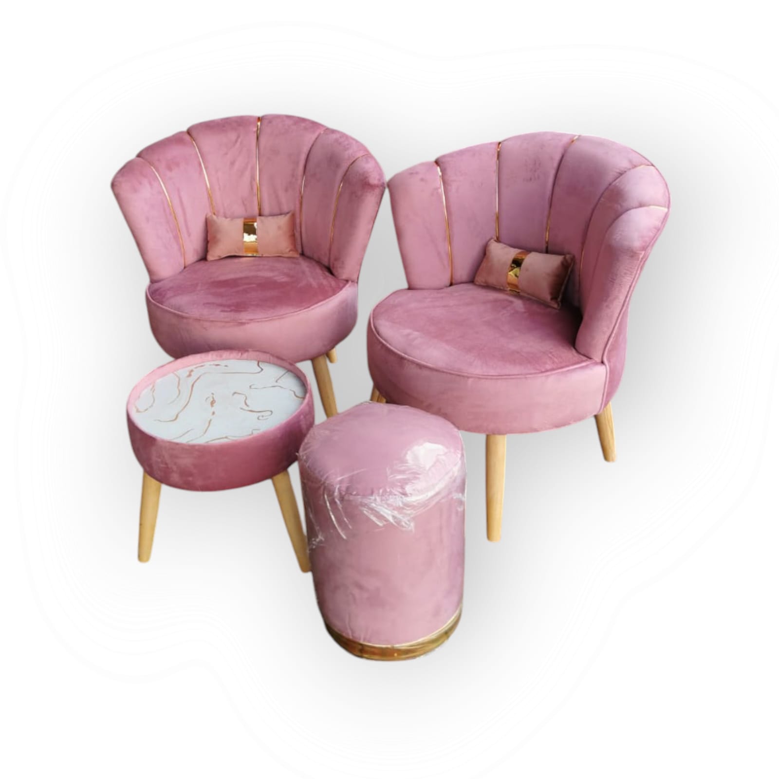 Image de Ensemble de salon moderne et élégant en velours rose et gris - Unbranded