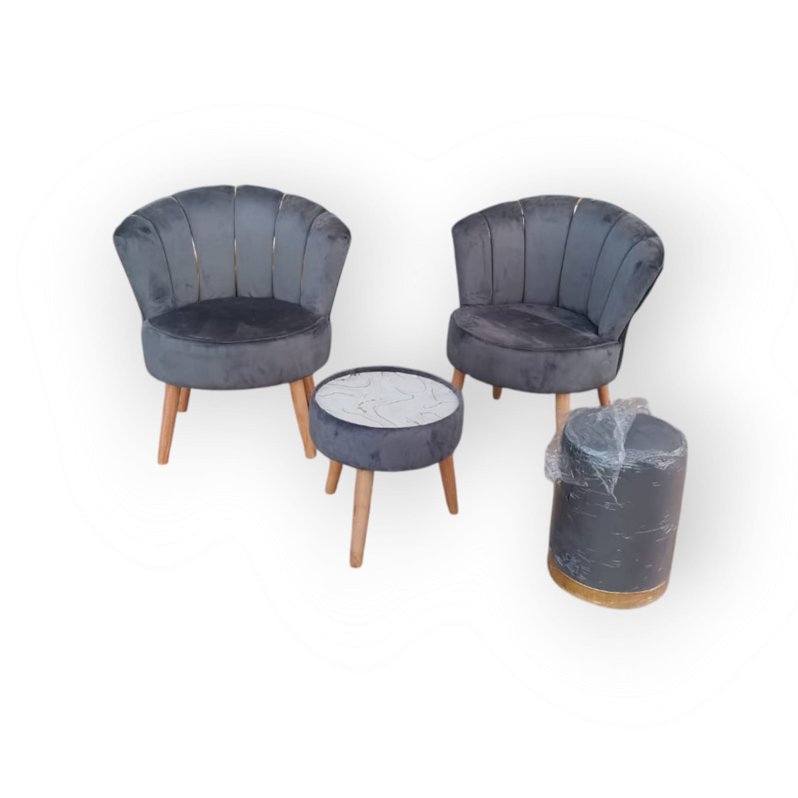 Image de Ensemble de salon moderne et élégant en velours rose et gris - Unbranded