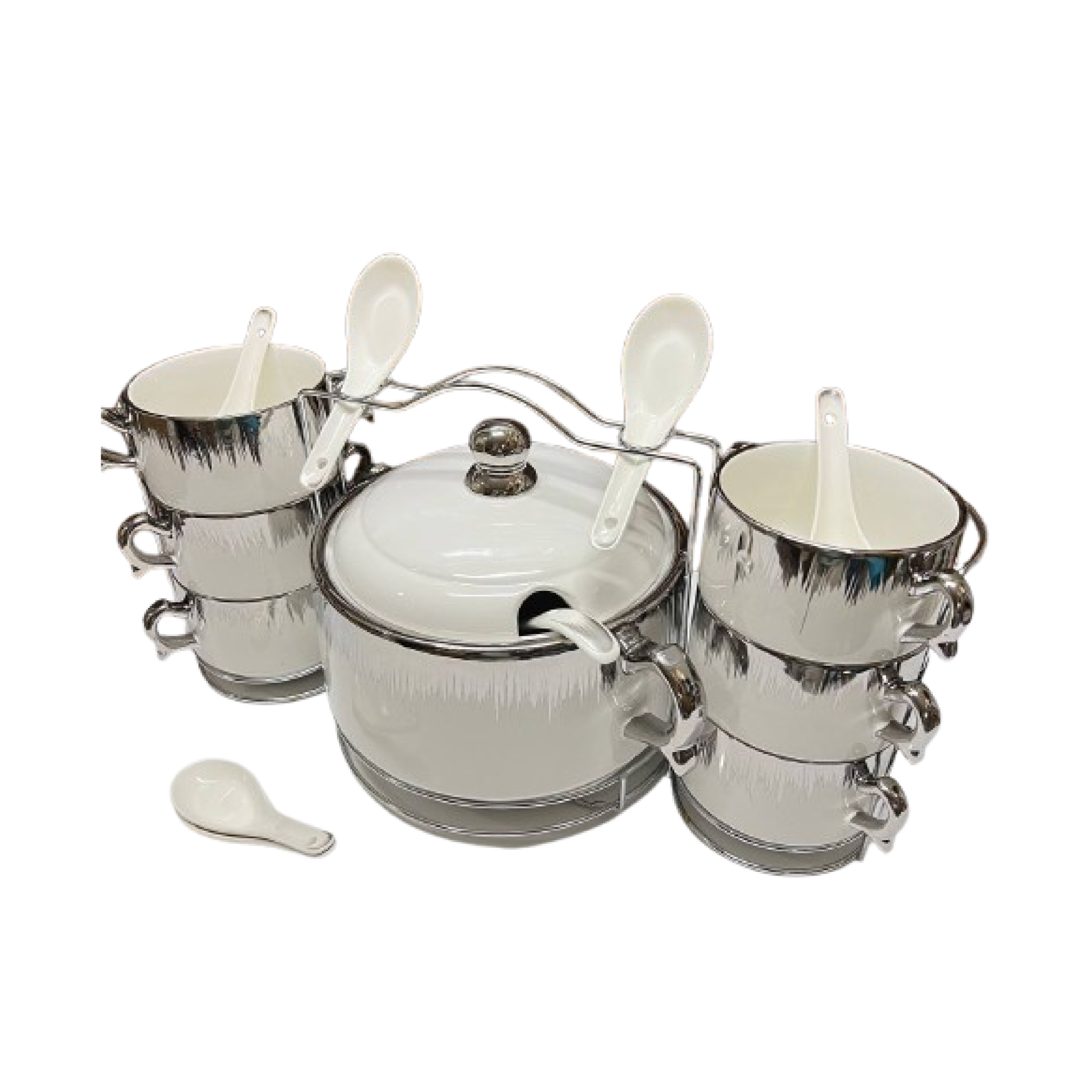 Ensembles de service à soupe avec 6 tasses -métalliques dorés ou argentés