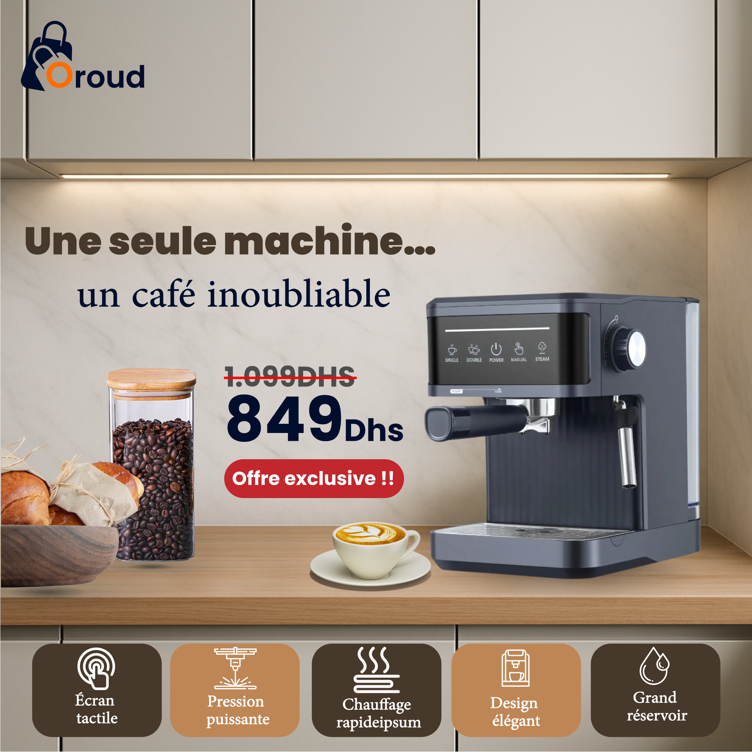 Image de EspressoCoFe Machine à café espresso 15 bar, cafetière expresso – Tactile - Unbranded