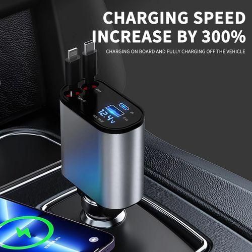 Fast Charger Chargeur de voiture 120W Avec Cable Intégré rétractable Lightning + Type-C