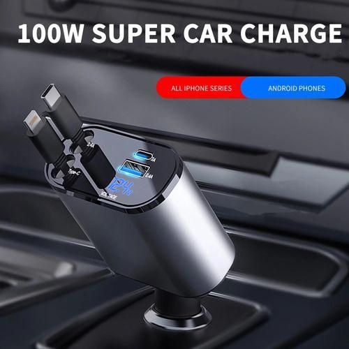 Image de Fast Charger Chargeur de voiture 120W Avec Cable Intégré rétractable Lightning + Type-C - Unbranded