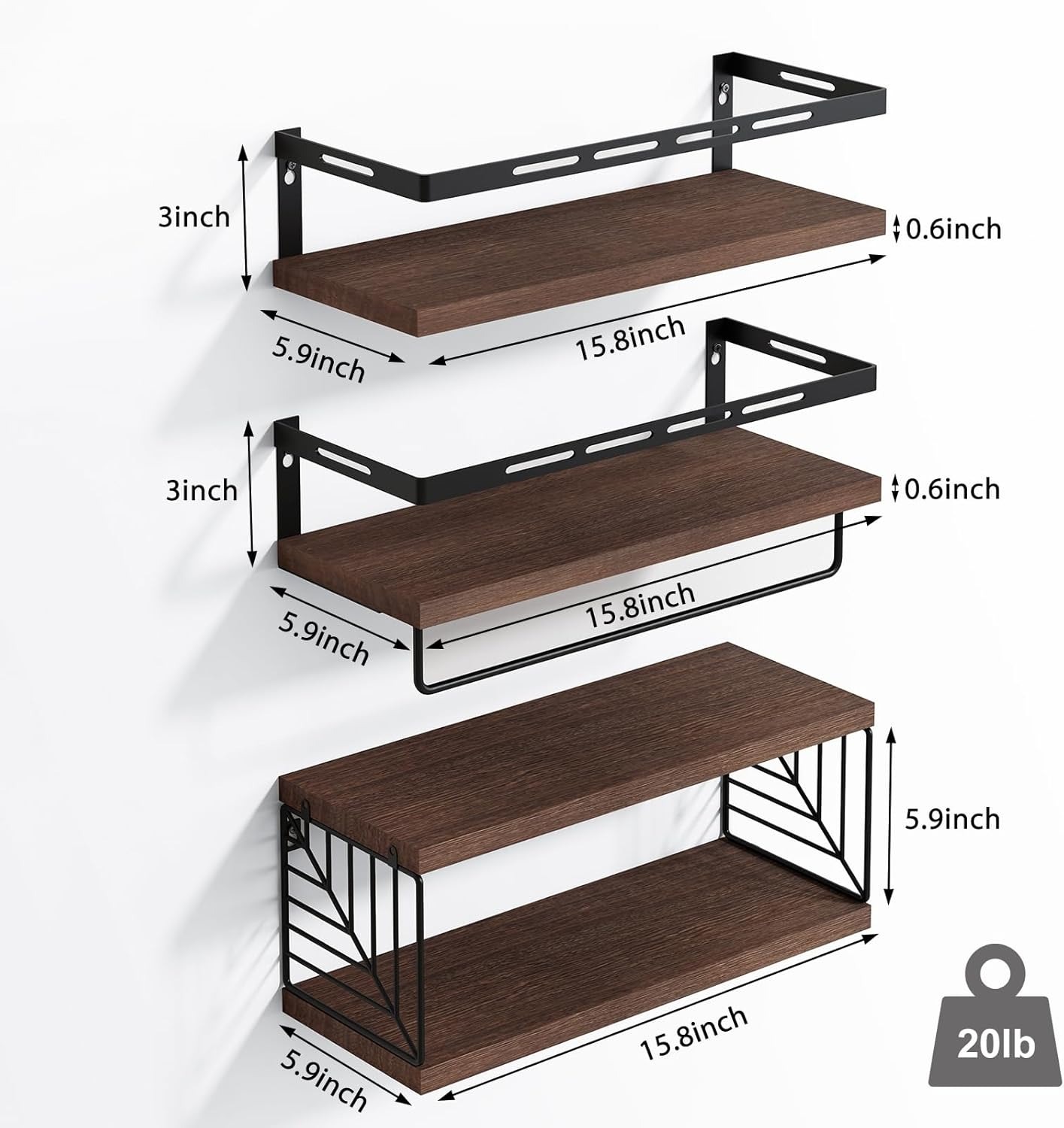 Image de Fixwal Étagères Murales de Salle de Bain - 3 + 1 Niveaux (marron foncé) - Unbranded