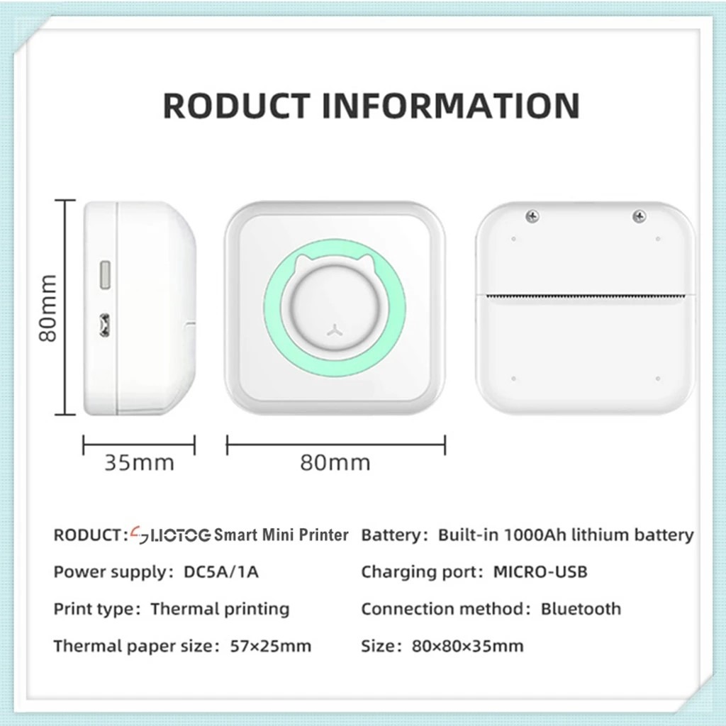 Imprimante portable sans encre, Bluetooth, sans fil, papier thermique, étiquettes autocollants, Android, IOS, 11 rouleaux