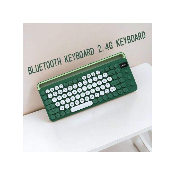 Jedel Clavier rechargeable sans fil 2.4Ghz + double Bluetooth avec support Téléphones et tablettes