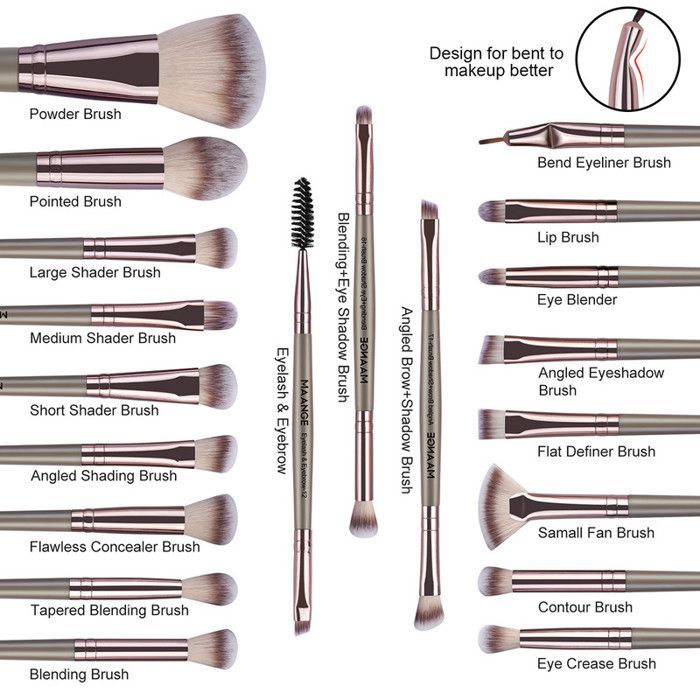 Image de Kit de pinceaux de maquillage - Maange - 20 pièces - Fibres synthétiques - Design élégant - Idéal pour débutants - Unbranded
