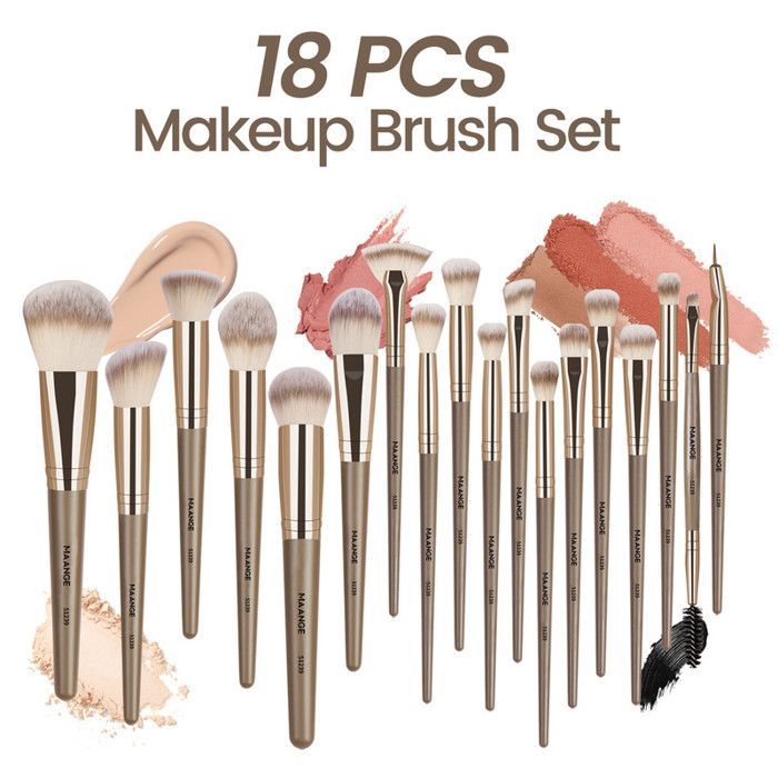Image de Kit de pinceaux de maquillage - MAANGE - 18Pcs - Fibres Nylon - Poignée en plastique - Couleurs variées - Unbranded