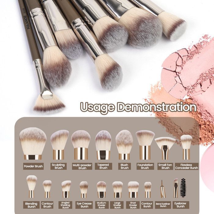 Image de Kit de pinceaux de maquillage - MAANGE - 18Pcs - Fibres Nylon - Poignée en plastique - Couleurs variées - Unbranded