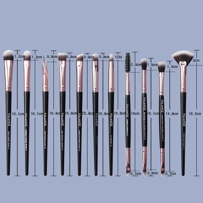 Lot de 20 pinceaux de maquillage, manche noir, tube doré