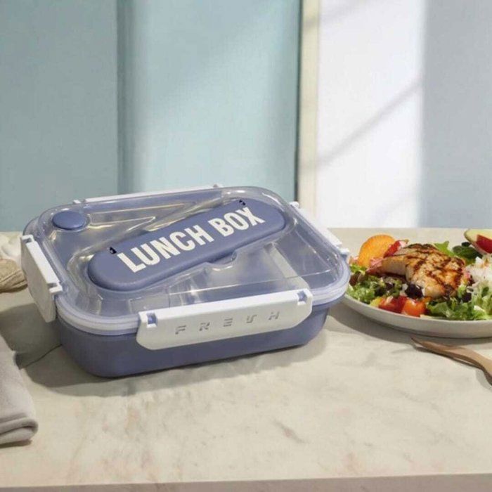Lunch box couleur bleu – 2 Compartiments Intérieurs inox – prévision &amp; Portable-24cm/17cm