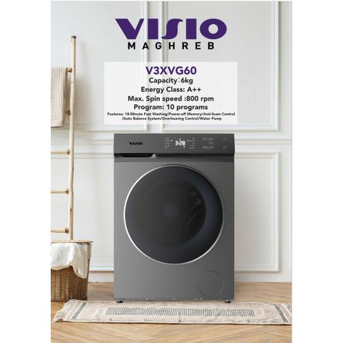 Machine à laver Automatique 6Kg 10 Programmes, Classe A++, Lavage Rapide, V3XVG60