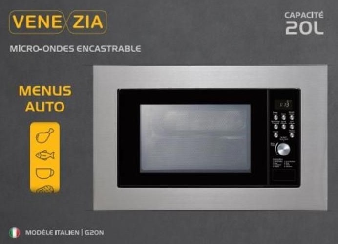 MICRO ONDE VENEZIA encastrable 1400 W en couleur gris et noir