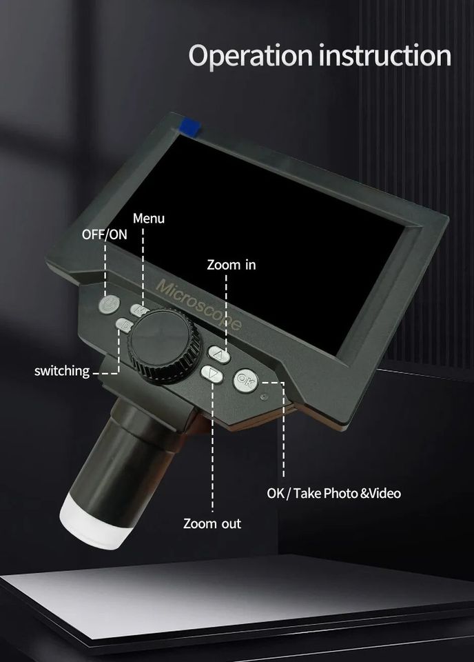 Image de Microscope Numérique 1000X 1080P 5.5 "LCD Microscope Loupe avec Support Microscope pour Réparation Électronique - Unbranded