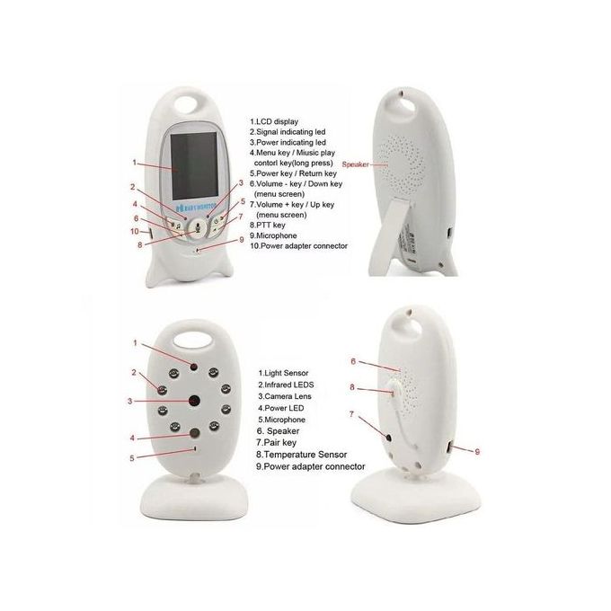 Mini caméra bébé sans fil, moniteur de vision nocturne numérique, vidéo, audio, musique, caméra de température, VB601