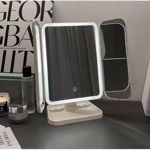 Miroir de maquillage lumineux à trois volets Benbilry avec 74 lumières LED