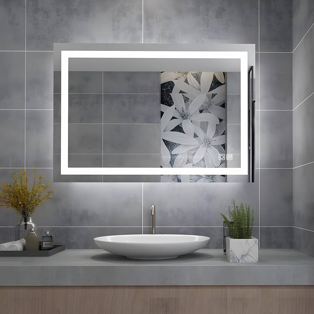 Image de Miroir de salle de bain avec éclairage LED 80/60, 8114 black horizontal - Unbranded