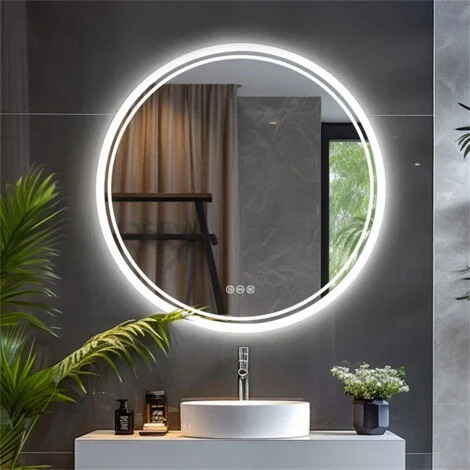 Miroir LED Rond, Miroir de Maquillage monté sur Mur / 1220 silver 70 cm