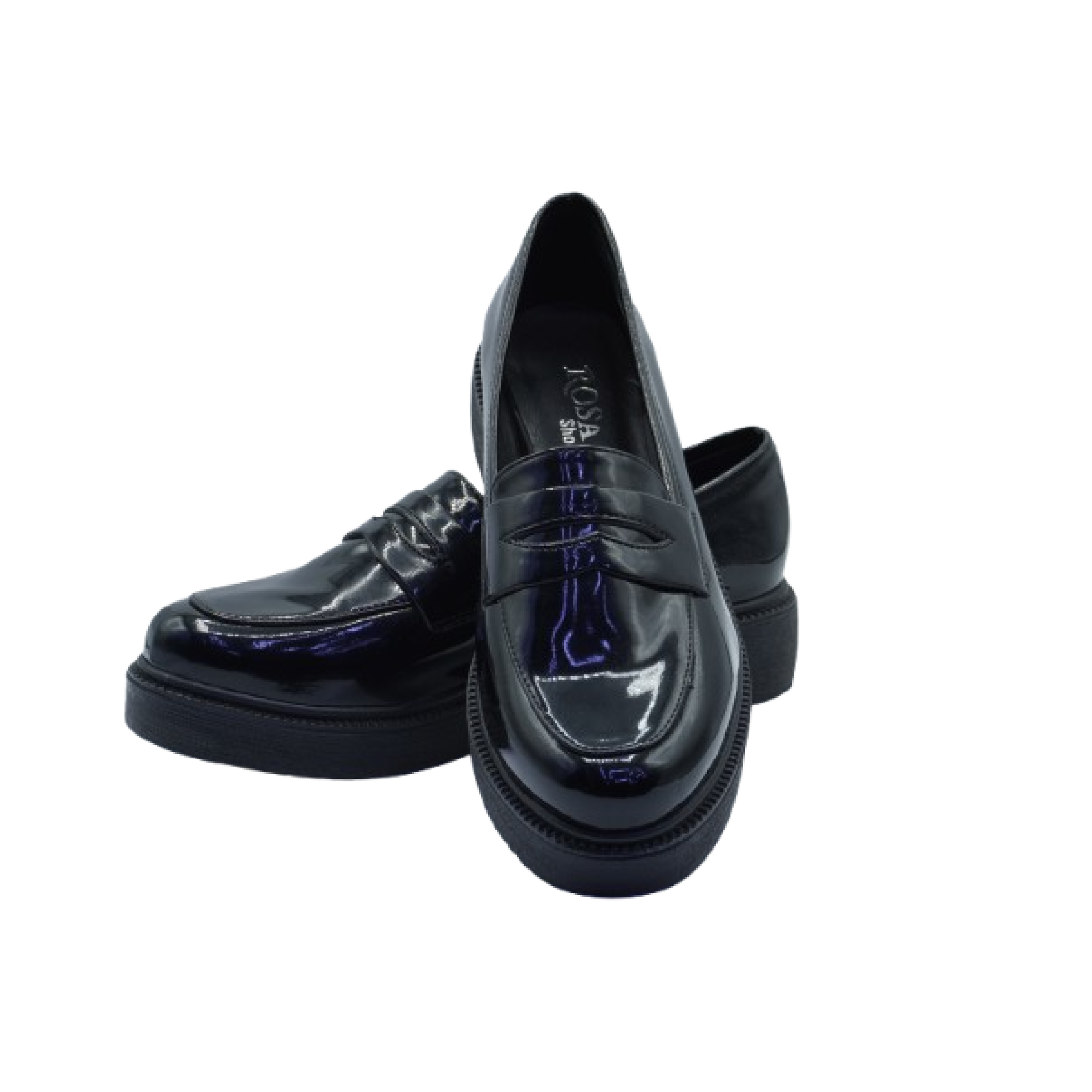 Mocassins à plateau – Cuir Noir Vernis