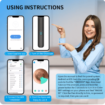 Image de nettoyeur d'oreille avec caméra, otoscope endoscope, sans fil 1080p android iphone - Unbranded
