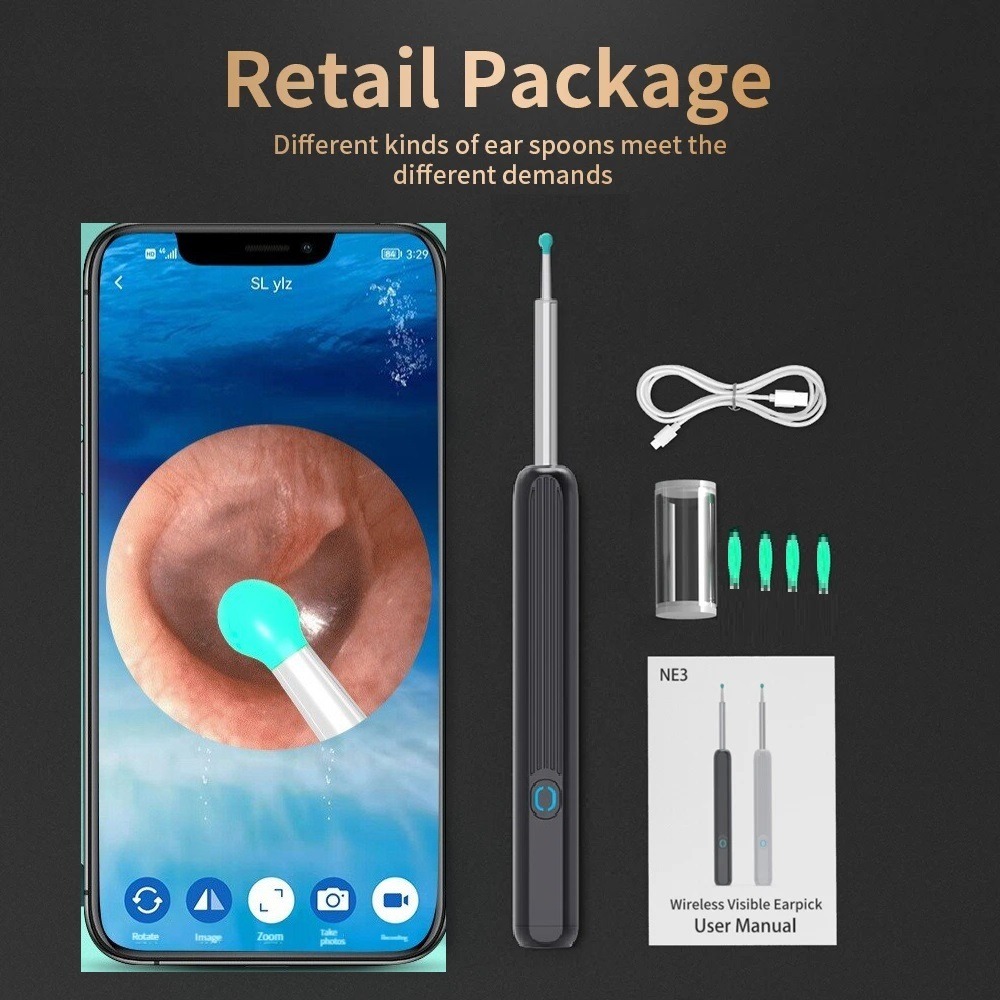 Image de Nettoyeur d'oreille intelligent sans fil avec caméra otoscope endoscope - Unbranded