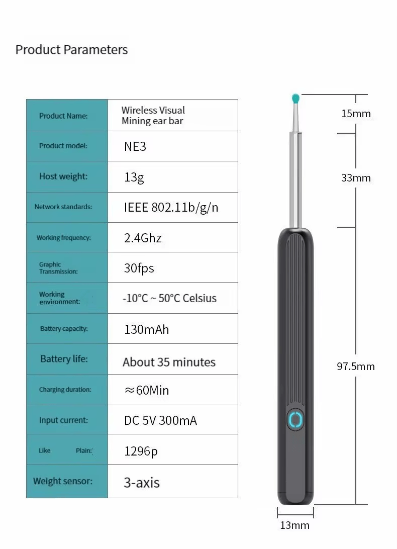 Image de Nettoyeur d'oreille intelligent sans fil avec caméra otoscope endoscope - Unbranded