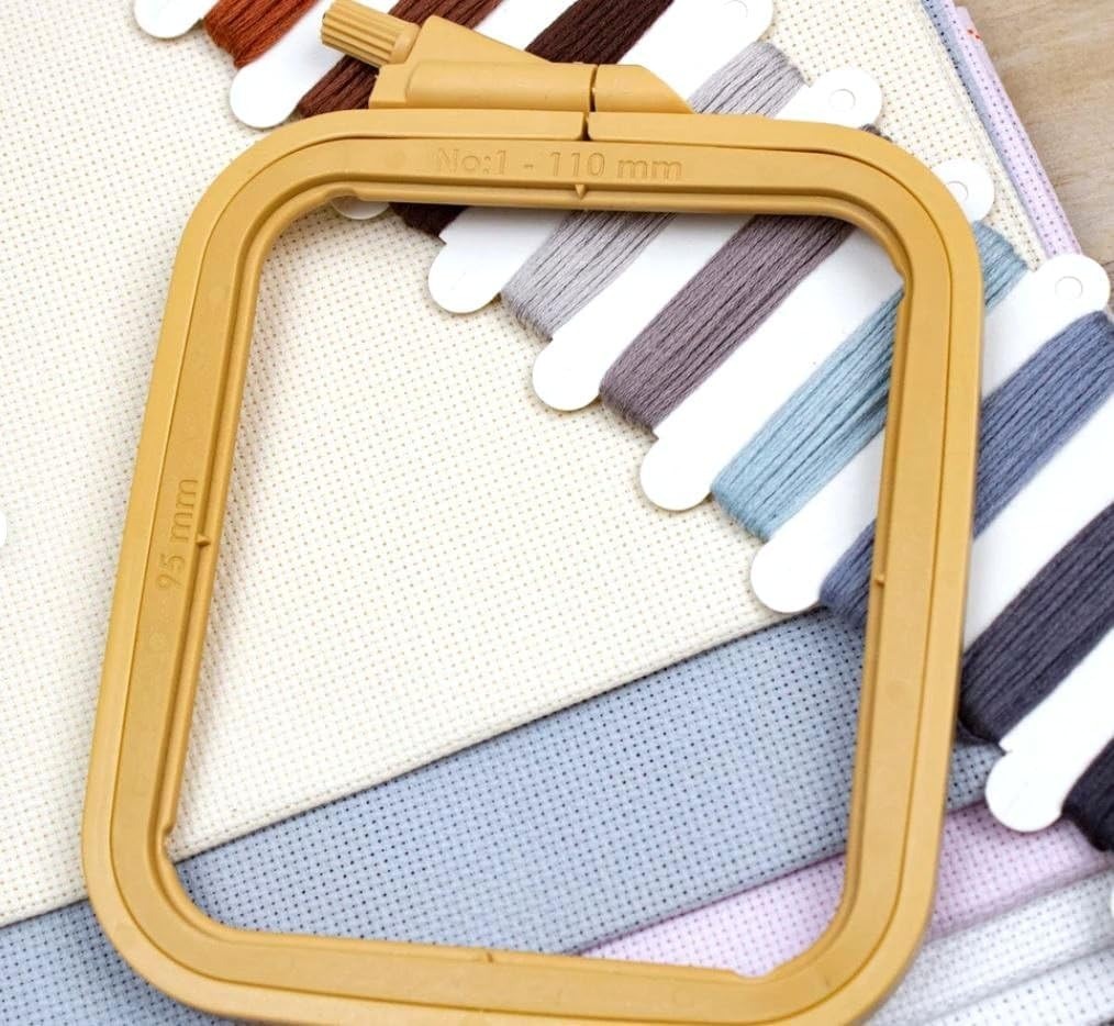 Image de Nurge Beige X-Small (No:1) Cercle à broder carré en plastique, cerceaux de point de croix, cerceau à aiguille perforée, couture artisanale DIY, cerceaux à broder en plastique ABS - Unbranded