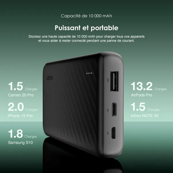 oraimo Slice Link Banque d'alimentation 10000mAh 12W