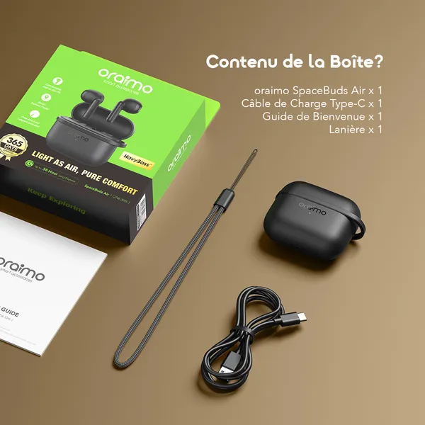 oraimo SpaceBuds Air 38 Heures Localisateur Intelligent Écouteurs Sans Fil Véritables