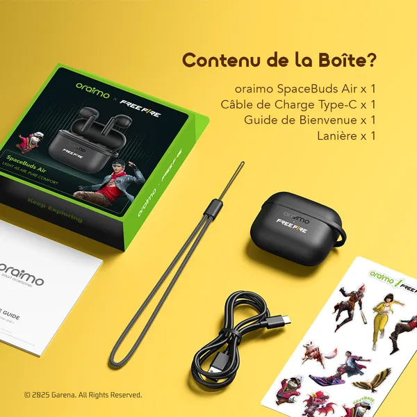 oraimo SpaceBuds Air Freefire 38 Heures Localisateur Intelligent Écouteurs Sans Fil Véritables