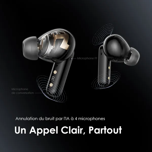 Oraimo SpaceBuds, Écouteurs ANC 50dB, Réduction de Bruit, Commandes Vocales