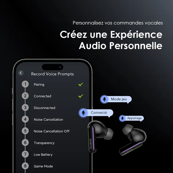 Oraimo SpaceBuds, Écouteurs ANC 50dB, Réduction de Bruit, Commandes Vocales