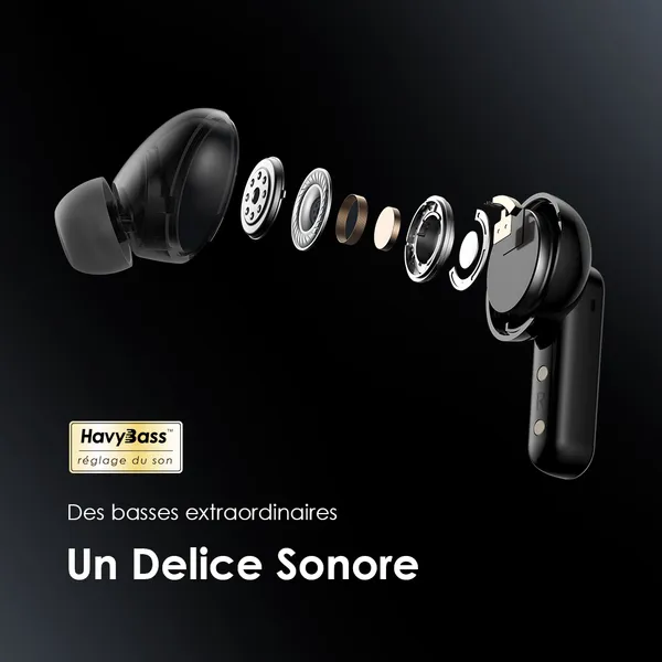Oraimo SpaceBuds, Écouteurs ANC 50dB, Réduction de Bruit, Commandes Vocales