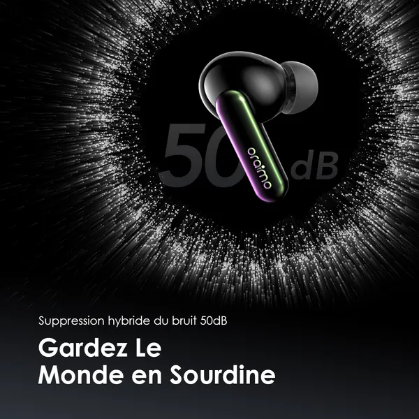 Oraimo SpaceBuds, Écouteurs ANC 50dB, Réduction de Bruit, Commandes Vocales