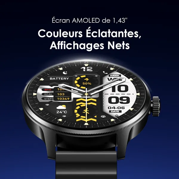 oraimo Watch 5R Pro AMOLED 1,43" Montre intelligente IP68 à interface flottante 2.5D