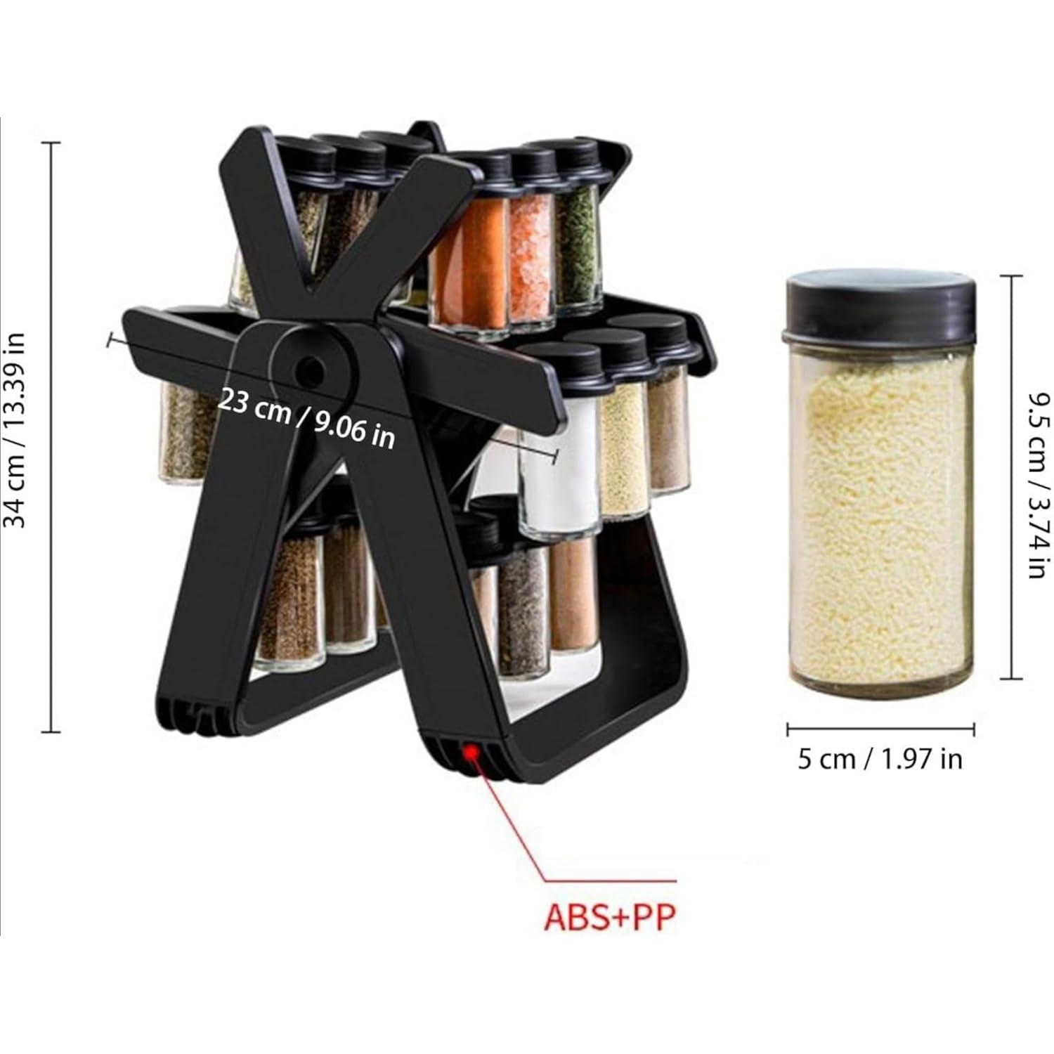 Organisateur de Cuisine SANTORINI : Étagère Rotative à Épices avec 18 Pots en Verre