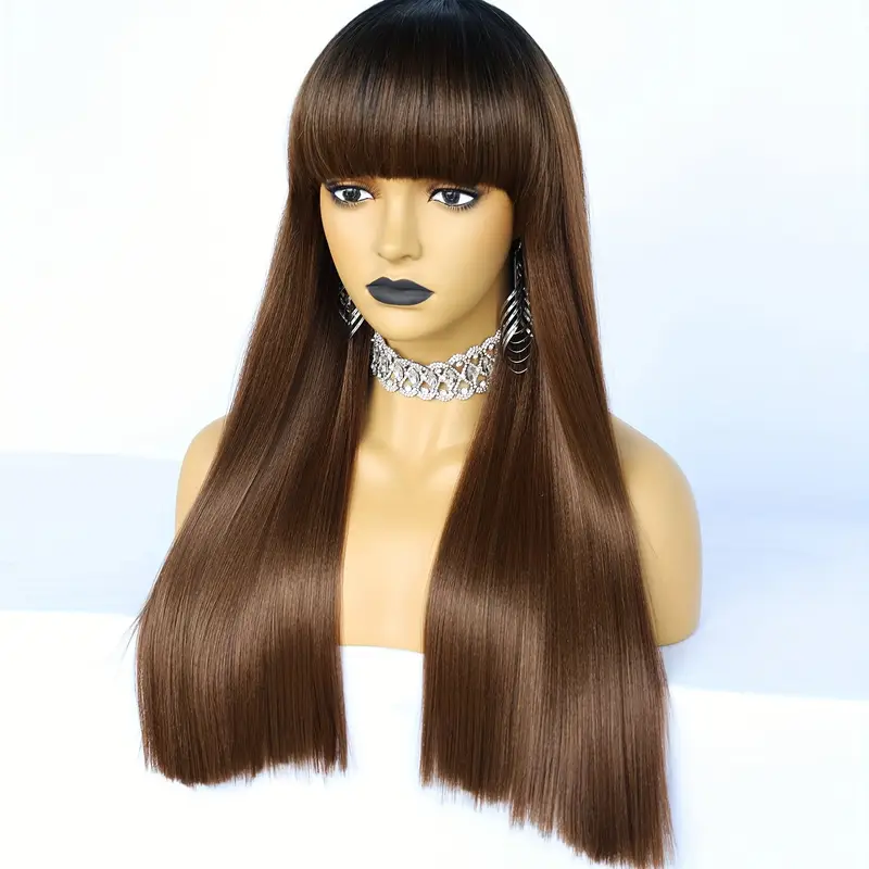 Image de Perruque Cheveux synthétique Avec Frange Noir, Marron - Unbranded