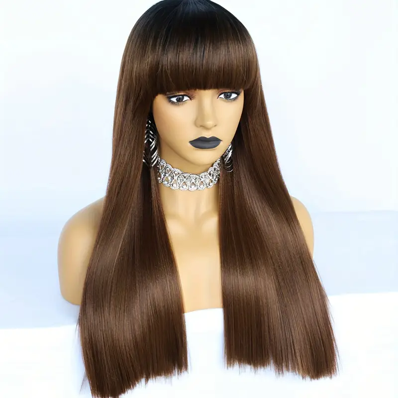 Image de Perruque Cheveux synthétique Avec Frange Noir, Marron - Unbranded