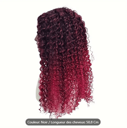 Perruque pour femmes, cheveux longs et ondulés - Noir, Rouge, Marron - 50cm
