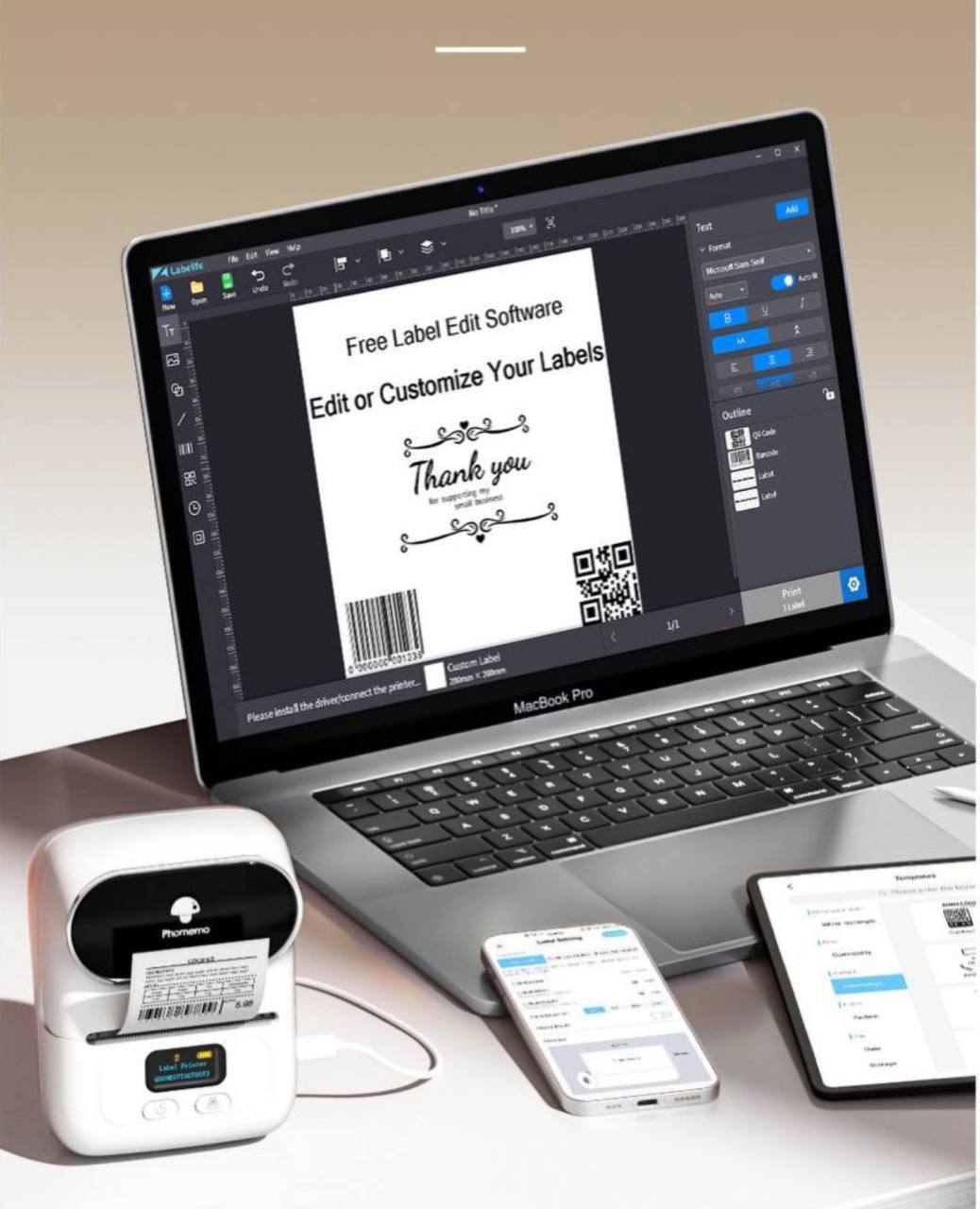 Phomemo M110 Imprimante d'étiquettes Bluetooth thermique Etiqueteuse Compatible avec Android, iOS + Rouleau