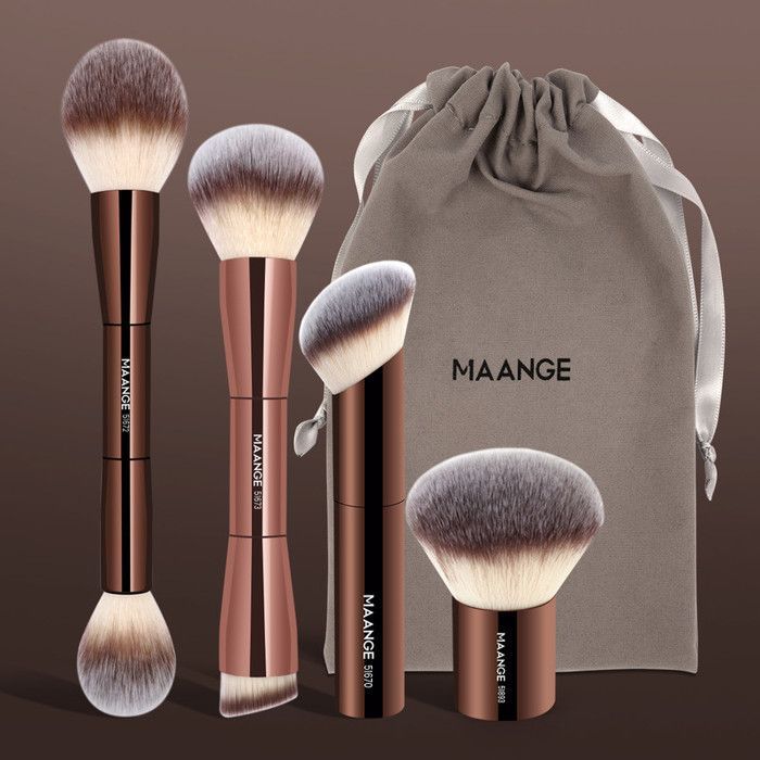 Pinceaux de maquillage - MAANGE - MAG51978 - 4 pièces - Poils en nylon - Couleur café et or